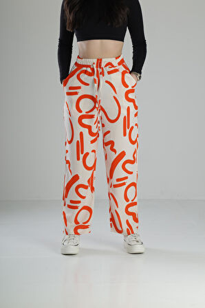 Etnik Desenli Turuncu Baggy Pantolon