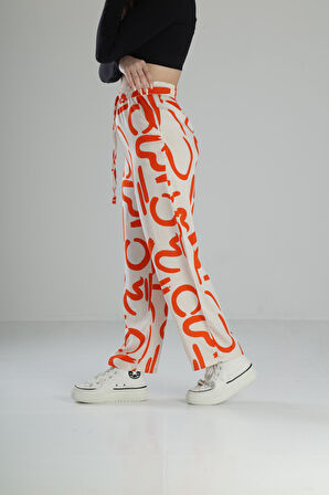 Etnik Desenli Turuncu Baggy Pantolon