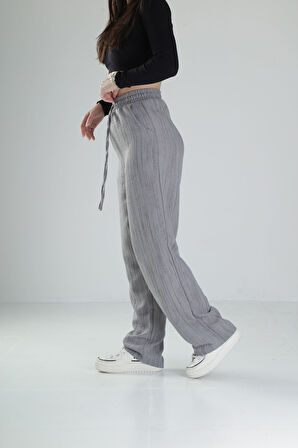 Aerobin Keten Kumaş Gri Baggy Pantolon