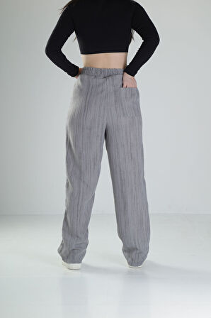 Aerobin Keten Kumaş Gri Baggy Pantolon