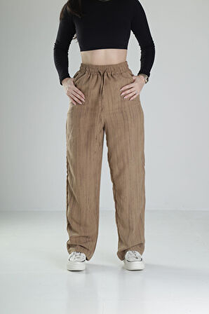 Aerobin Keten Kumaş Kahve Baggy Pantolon
