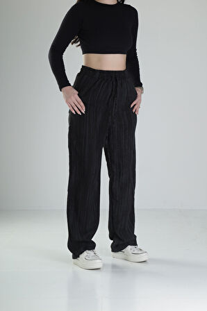 Aerobin Keten Kumaş Siyah Baggy Pantolon