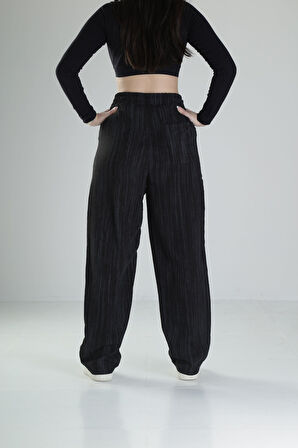 Aerobin Keten Kumaş Siyah Baggy Pantolon