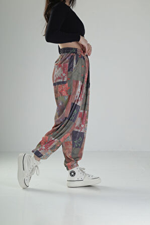 Bürümcük Kumaş Yama Desenli Jogger Pantolon