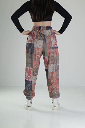 Bürümcük Kumaş Yama Desenli Jogger Pantolon