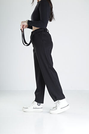 Pileli Siyah Jogger Pantolon