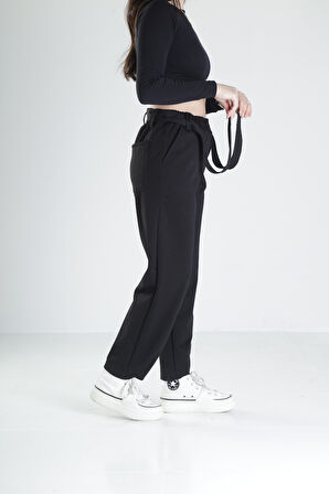 Pileli Siyah Jogger Pantolon