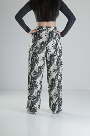 Yeşil Yaprak Desenli Baggy Pantolon