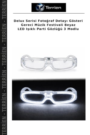 Delux Serisi Fotoğraf Detayı Gösteri Gereci Müzik Festivali Beyaz LED Işıklı Parti Gözlüğü 3 Modlu