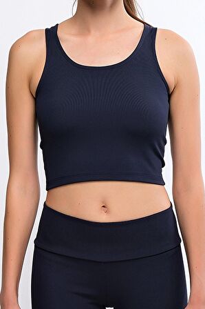 Lacivert Kadın Fitilli Crop Top - Luna