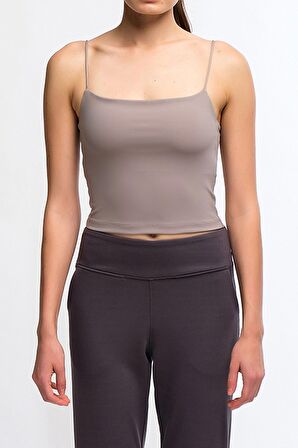 Gri Kadın İnce İp Askılı Crop Top Büstiyer - Lones