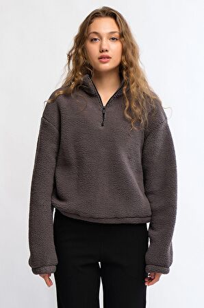 Antrasit Kadın Peluş Sweatshirt - Rope