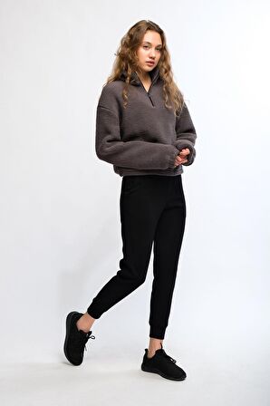 Antrasit Kadın Peluş Sweatshirt - Rope