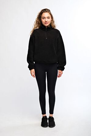 Siyah Kadın Peluş Sweatshirt - Rope