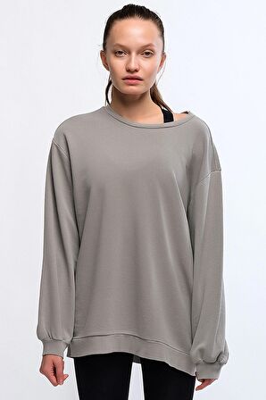 Gri Kadın Mineral Boyalı Organik Pamuklu Oversize Sweatshirt - Paula