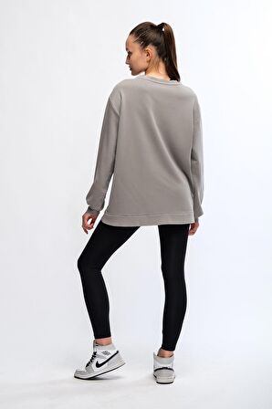 Gri Kadın Mineral Boyalı Organik Pamuklu Oversize Sweatshirt - Paula