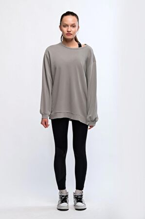 Gri Kadın Mineral Boyalı Organik Pamuklu Oversize Sweatshirt - Paula