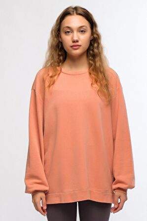 Turuncu Kadın Mineral Boyalı Organik Pamuklu Oversize Sweatshirt - Paula