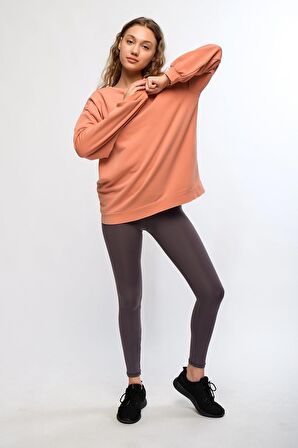 Turuncu Kadın Mineral Boyalı Organik Pamuklu Oversize Sweatshirt - Paula