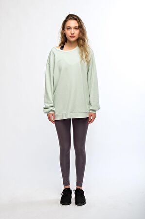 Yeşil Kadın Mineral Boyalı Organik Pamuklu Oversize Sweatshirt - Paula