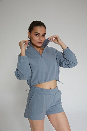 Mavi Kadın Dik Yaka Crop Sweatshirt - Regla