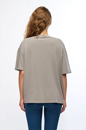 Gri Kadın Mineral Boyalı Organik Pamuklu Oversize T-shirt - Maya