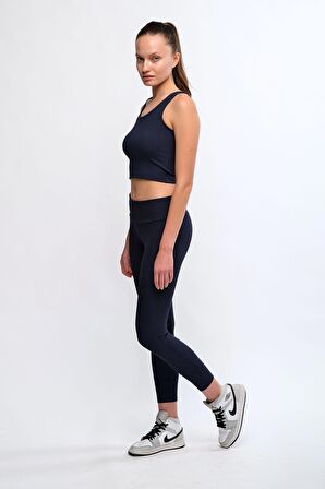 Lacivert Kadın Fitilli Push Up Tayt - Maren