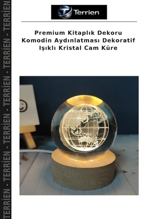 Premium Kitaplık Dekoru Komodin Aydınlatması Dekoratif Işıklı Kristal Cam Küre