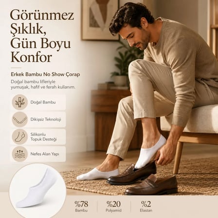 S'82 Erkek Bambu Babet Çorap Gri 39-44 No Show Dikişsiz Silikon Topuklu