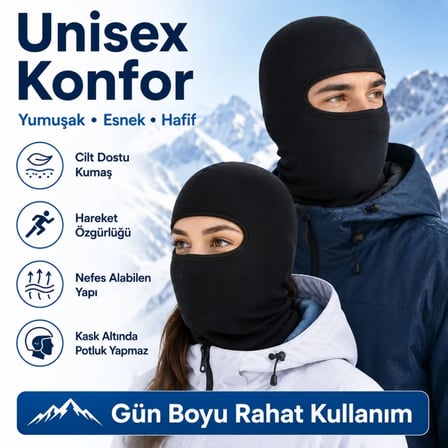 S'82 Motosiklet Maske Siyah Viskoz Balaklava