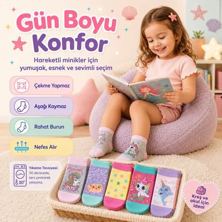 S'82 5'li Kız Çocuk Çorap Seti Pamuklu Çok Renkli 2-4 Yaş