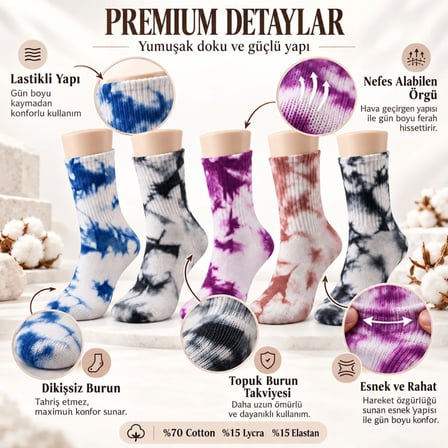 Unisex Batik Desenli Çorap 10'lu Set Pamuklu Renkli Uzun Soket Dikişsiz Nefes Alan Günlük Spor Çorabı