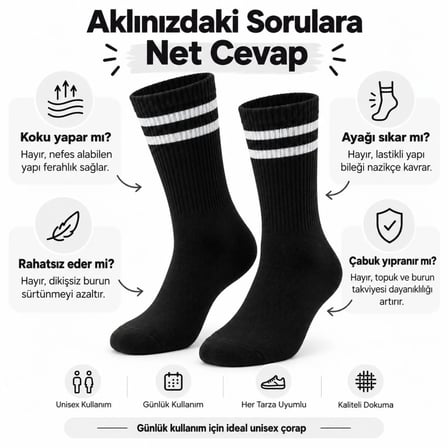 Unisex Siyah Çorap Beyaz Çizgili 12'li Set Uzun Soket Günlük Spor Kolej Stil Kadın Erkek Çorabı