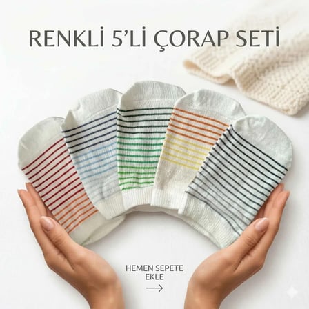 S'82 Kız Çocuk Çorap Çok Renkli Patik Çorap 5'li Set Yumuşak Esnek Günlük Kullanım İçin 0-6 Ay