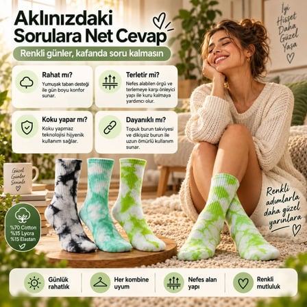Unisex Batik Desenli Çorap 6'lı Set Renkli Pamuklu Uzun Soket Dikişsiz Nefes Alan Günlük Spor Çorabı