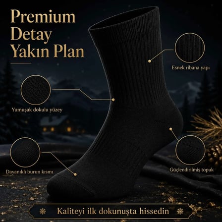 Erkek Siyah 6’lı Kışlık Uzun Termal Havlu Çorap | Dikişsiz, Esnek, Sıcak Tutan, Güçlendirilmiş Topuk ve Burun