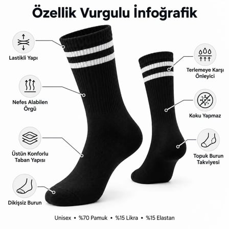 Unisex Siyah Çorap Beyaz Çizgili 9'lu Set Uzun Soket Günlük Spor Kolej Stil Rahat Kadın Erkek Çorabı