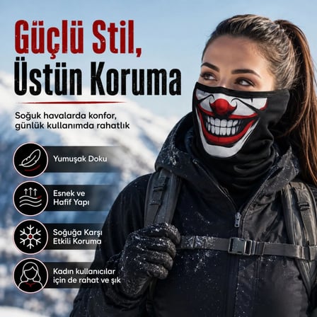 S'82 Palyaço Baskılı Balaklava Maske Siyah Viskoz Kask İçi Outdoor Motosiklet Maskesi