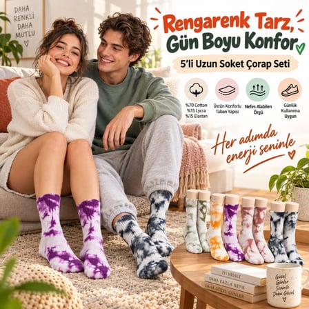 Unisex Batik Desenli Çorap 10'lu Set Renkli Pamuklu Uzun Soket Dikişsiz Nefes Alan Günlük Spor Çorabı