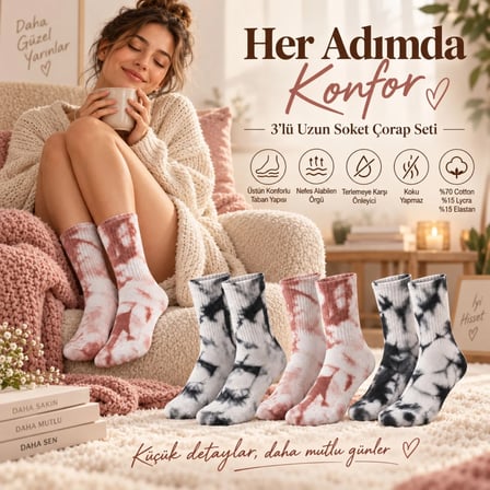 Unisex Batik Desenli Çorap 6'lı Set Pamuklu Uzun Soket Günlük Spor Nefes Alan Dikişsiz