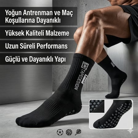 S'82 Siyah Spor Çorap Kaymaz Tabanlı Yetişkin Erkek 39-42 Numara