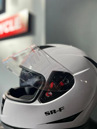 COX SR-F KASK ÇENELİ VİZÖRLÜ [CE] BELGE BEYAZ -XL-