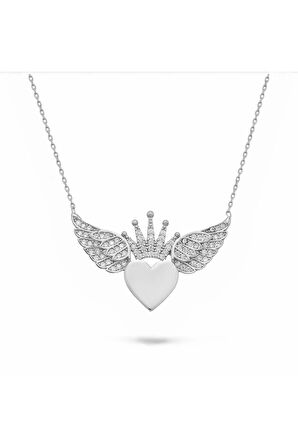 Modahilye 925 Ayar Gümüş Kalbimin Tacı Melek Kanadı Kolye