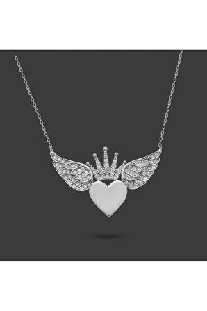 Modahilye 925 Ayar Gümüş Kalbimin Tacı Melek Kanadı Kolye