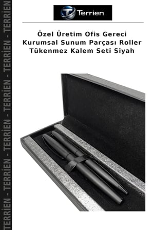 Özel Üretim Ofis Gereci Kurumsal Sunum Parçası Roller Tükenmez Kalem Seti Siyah