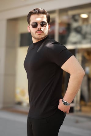 Erkek Ince çizgi Dokulu Kısa Kollu T-shirt -MİRAYLİFE