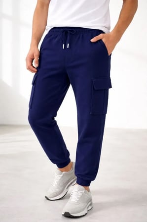 Erkek Jogger Eşofman Altı Regular Fit , Kargo Cepli, Lastikli Paça, Günlük Spor Pantolon - Lacivert -MİRAYLİFE