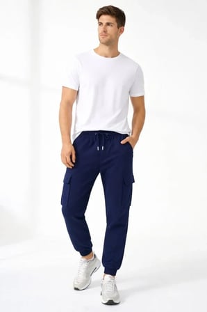 Erkek Jogger Eşofman Altı Regular Fit , Kargo Cepli, Lastikli Paça, Günlük Spor Pantolon - Lacivert -MİRAYLİFE