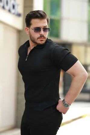 Erkek Fermuarlı Yakalı Kısa Kollu Tshirt -MİRAYLİFE