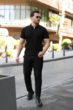 Erkek Fermuarlı Yakalı Kısa Kollu Tshirt -MİRAYLİFE